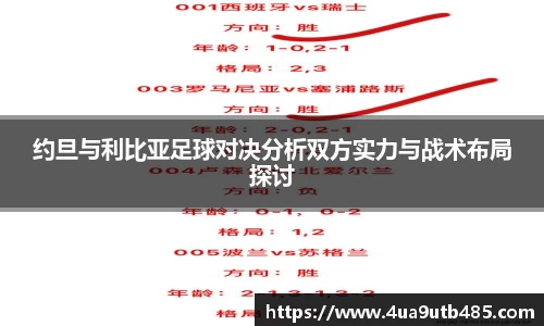 约旦与利比亚足球对决分析双方实力与战术布局探讨