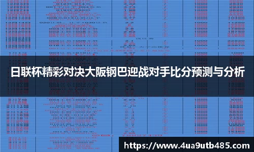 日联杯精彩对决大阪钢巴迎战对手比分预测与分析